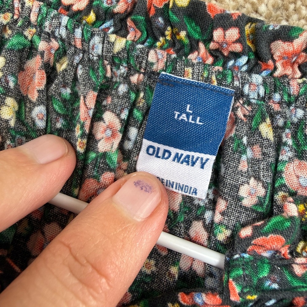 Old Navy Womens L Tall Floral Button Front Balloon Sleeve Belted Midi Dress - Picture 5 of 9